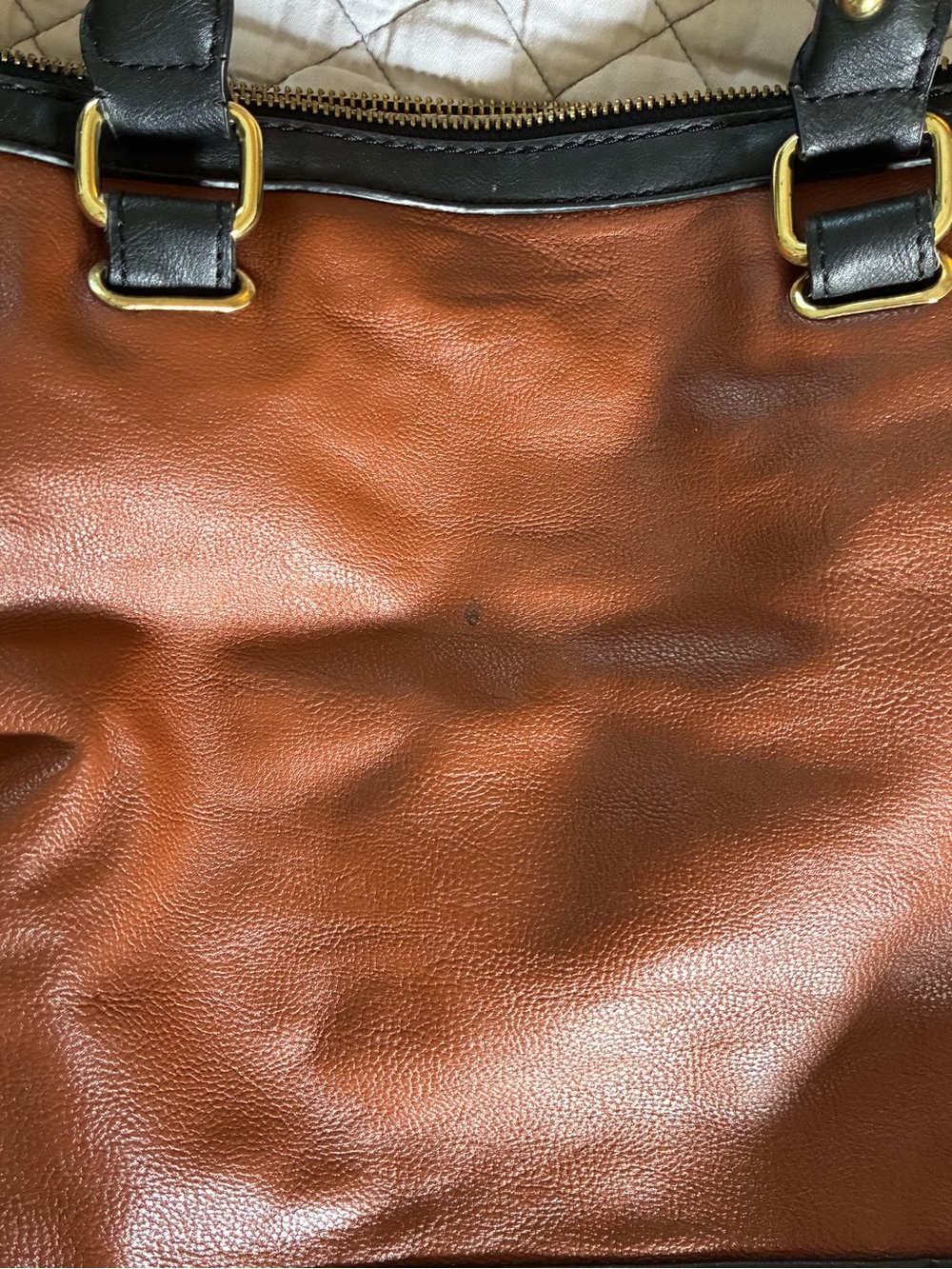 Steve Madden Brown and Black Leather Tote with Patterned Adjustable Strap - Picture 3 of 8